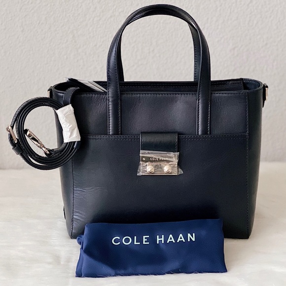 cole haan lock group leather tote bag